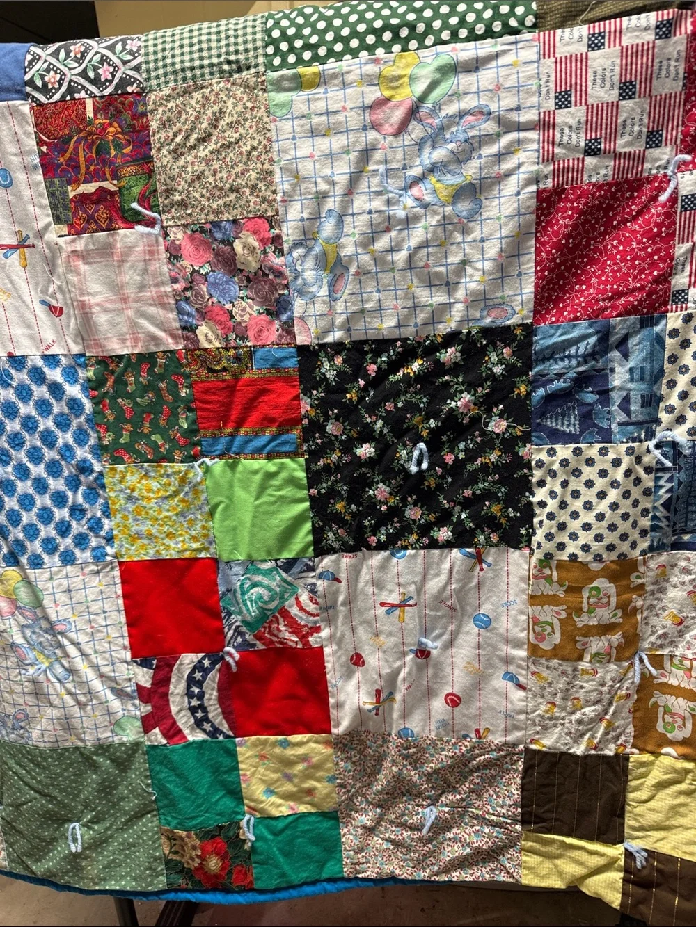Handmade Patchwork Quilt Throw in Teal, Blue & Multicolor